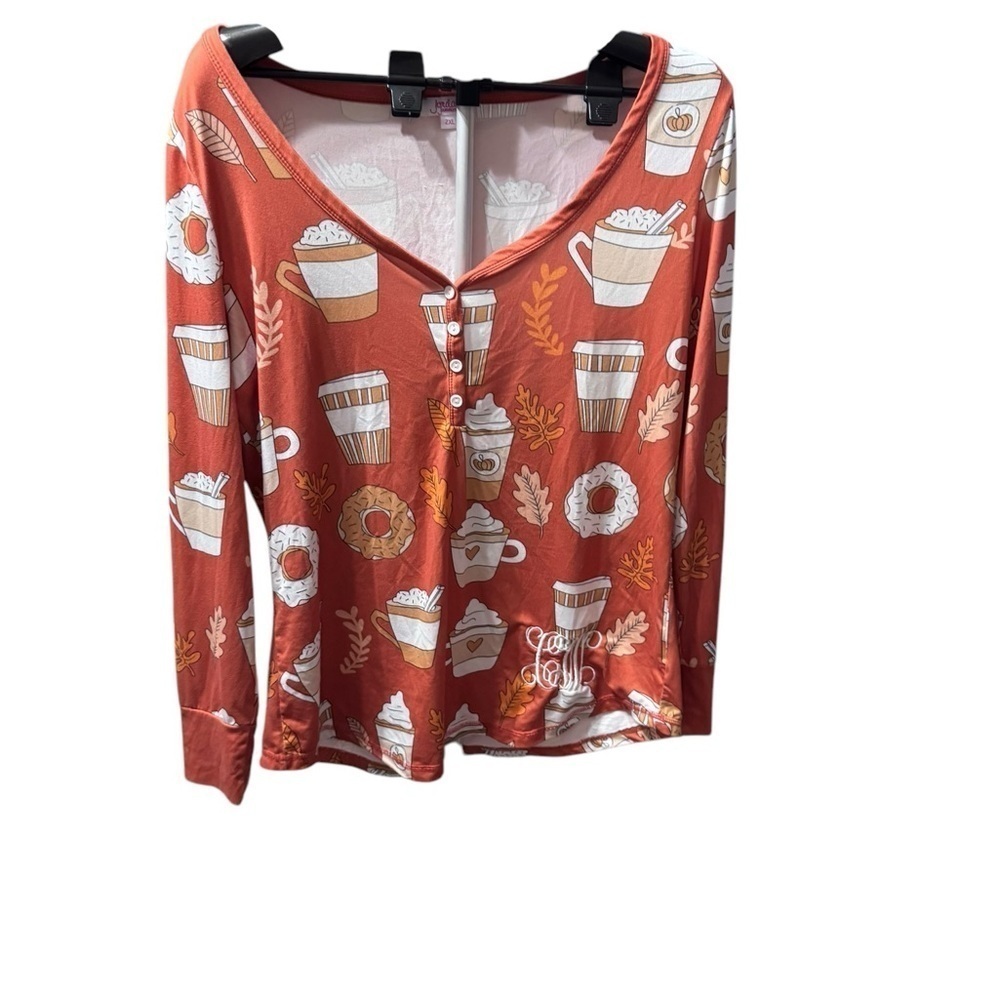 Fall Pumpkin latte Womens Pajama Set Size 2Xl Jordann Jammies see monogram pic